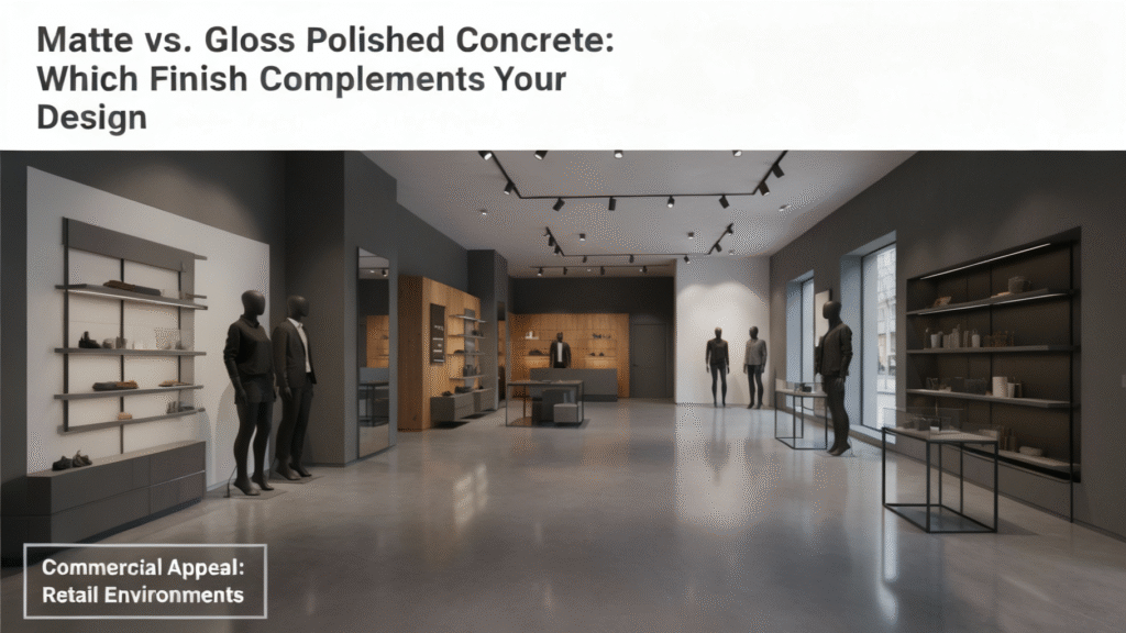 matte vs gloss polished concrete, Completed Coatings, polished concrete finish, concrete flooring, San Diego flooring, durable flooring, eco-friendly flooring