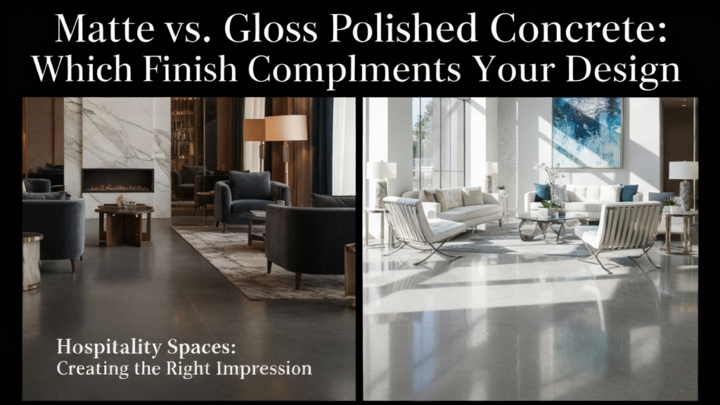 matte vs gloss polished concrete, Completed Coatings, polished concrete finish, concrete flooring, San Diego flooring, durable flooring, eco-friendly flooring